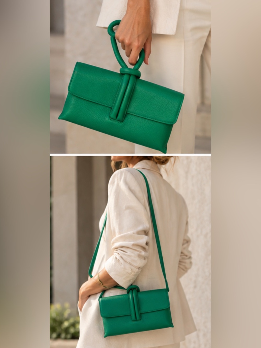 NWOT M.Gemi Francesca Emerald Green Leather Convertible Clutch handmade in Italy